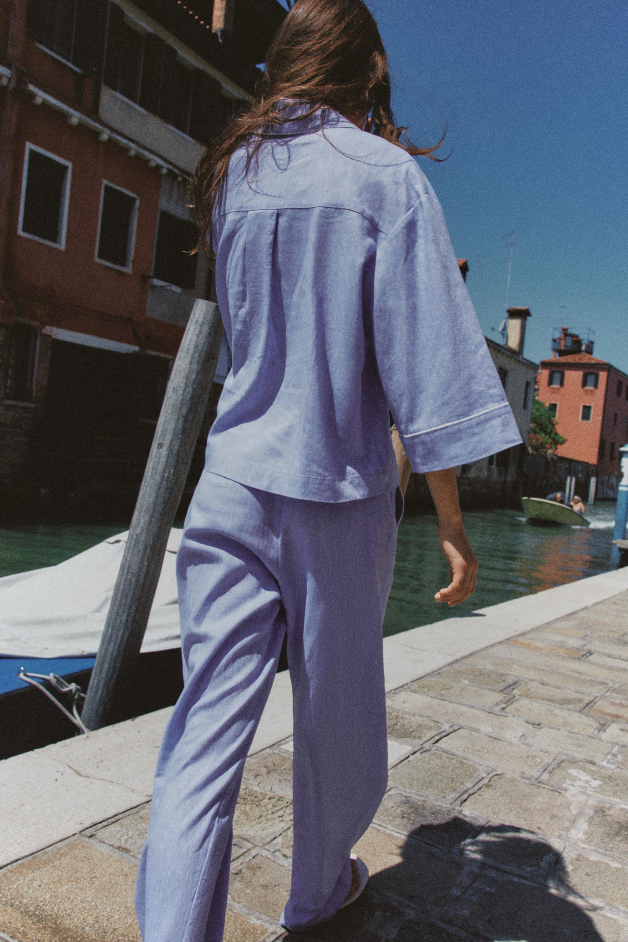 LINEN BLOUSE WITH CONTRAST PIPING
